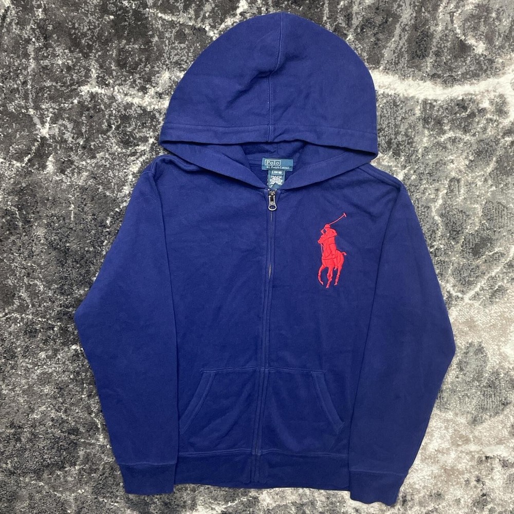 Polo Ralph Lauren Hoodie Youth Large Boys Big Pony Embroidered Zip Sweatshirt