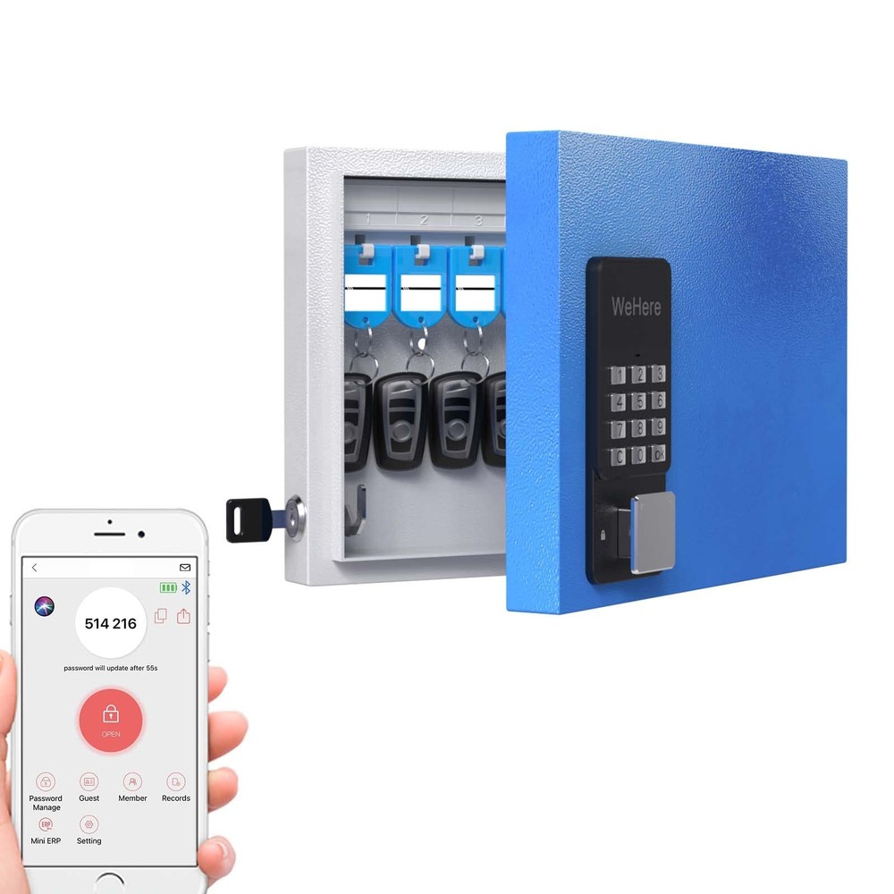 16-Key Smart Lock Box Wall Mount with Bluetooth, Wi-Fi, OTP & Key Entry