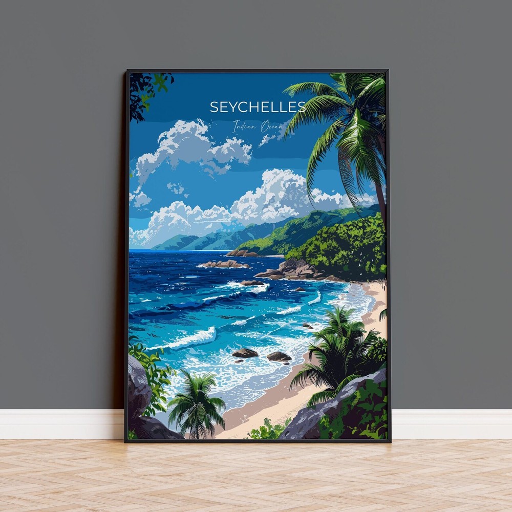 Seychelles Travel Poster Wall Art Travel Print Of Seychelles Indian Ocean