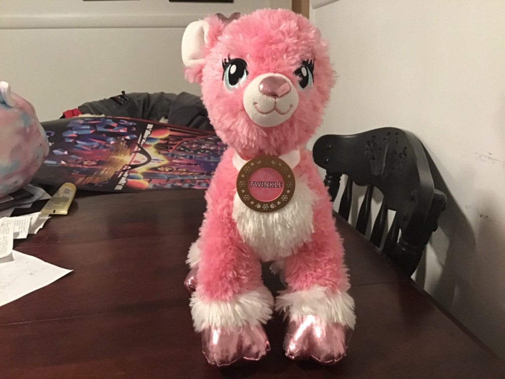 2017 Build A Bear 14” Pink Twinkle Reindeer BAB Stuffed Plush Metallic Glitter