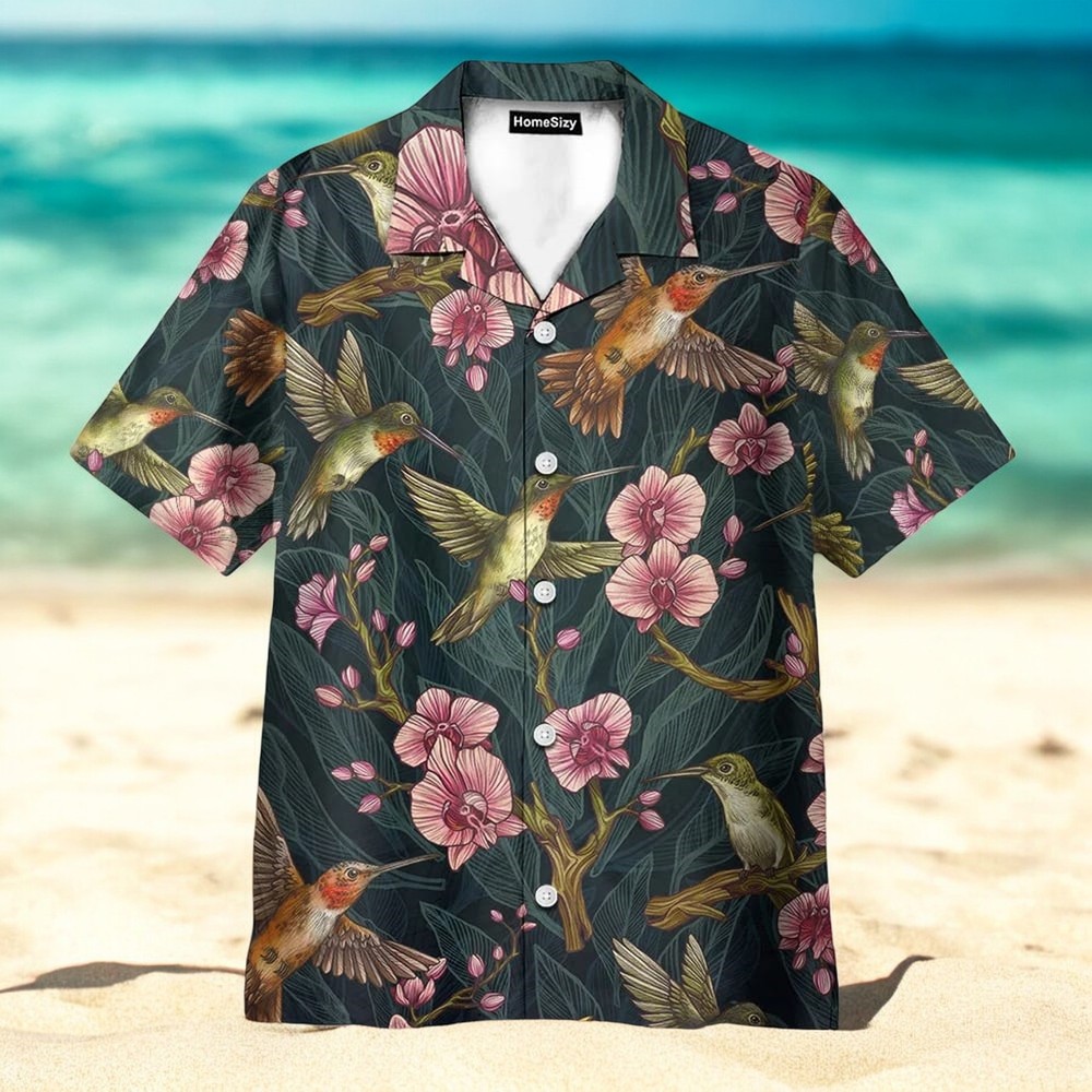 Stunning Hummingbird Tropical Flower Hawaiian Shirt Design