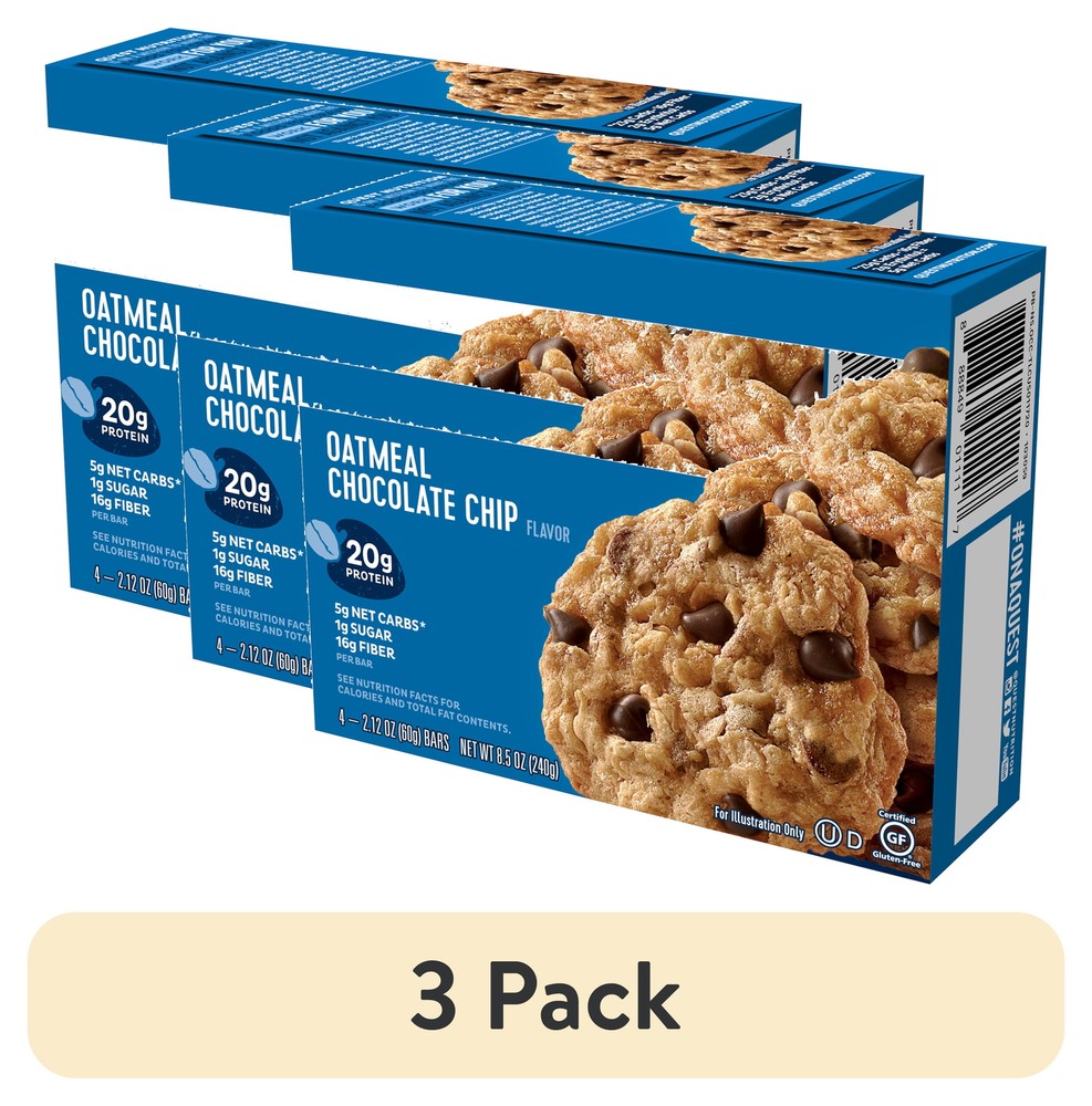 3 Pack Quest Nutrition Protein Bars High Protein Low Carb Oatmeal Chocolate Chip