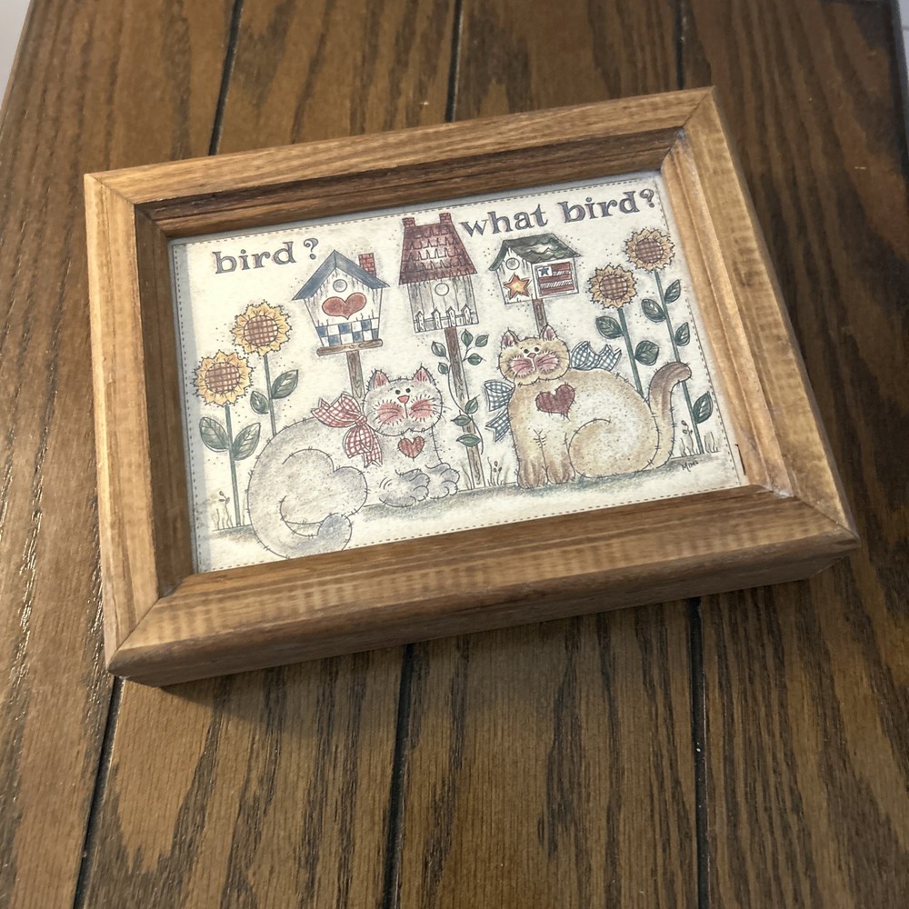 Vintage Hinged Trinket Box with Cats Kittens Farmhouse Country Bird Design