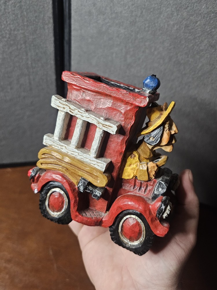 David Frykman 2001 “Off To The Fire” Resin Cast Fireman And Truck Figurine