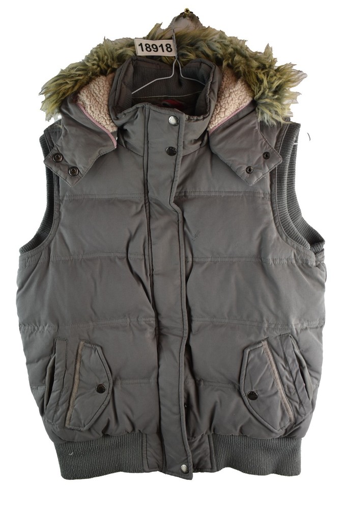 FAT FACE Grey Padded Gilet size Uk 12 Womens Full Zip Hooded Vest Casual