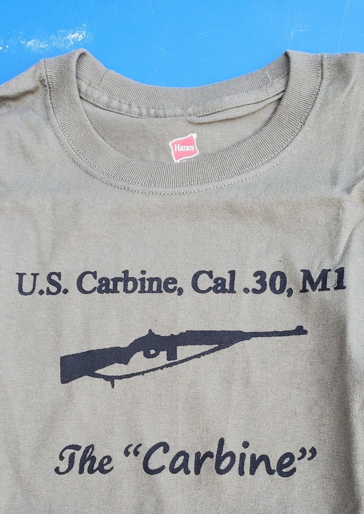 M1 Carbine T-Shirt- Hanes Tagless 100% Cotton Black on Fatigue Green