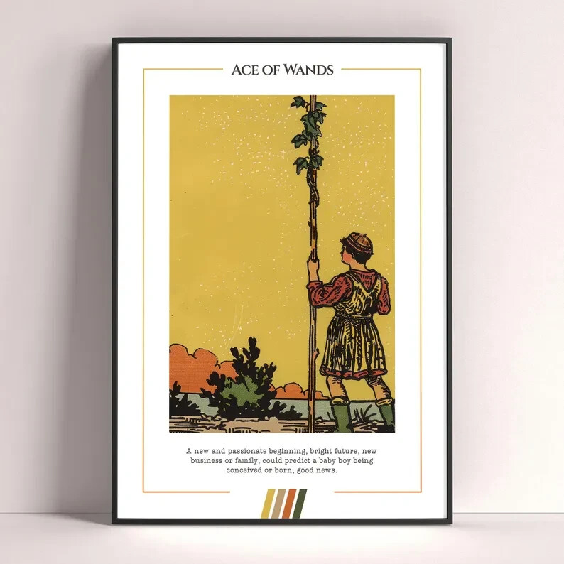 Ace of Wands Tarot Card Art Print and Digital Download Poster