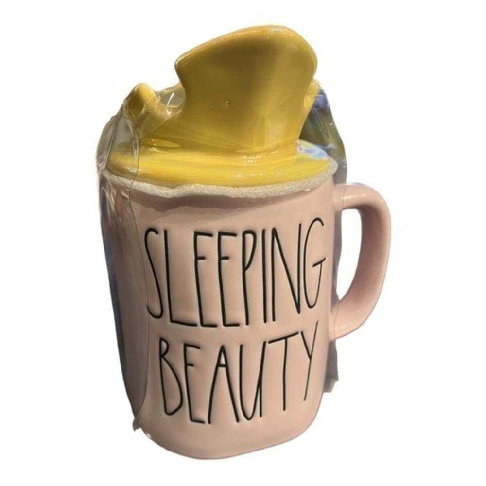 NWT Disney Rae Dunn Sleeping Beauty Pink Mug with Crown Topper
