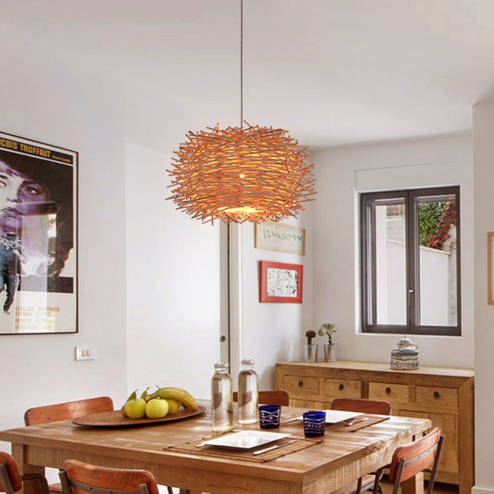 Bird Nest Chandelier Light Bamboo Wicker Rattan Pendant Lamp Hanging Fixtures US