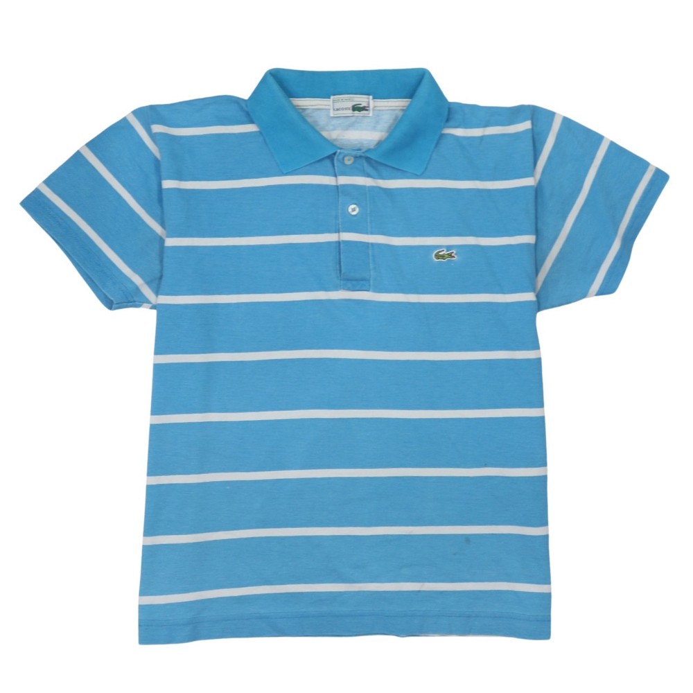 Lacoste Mens Polo Shirt Blue Striped Embroidered Croc Logo Classic Short Tee L