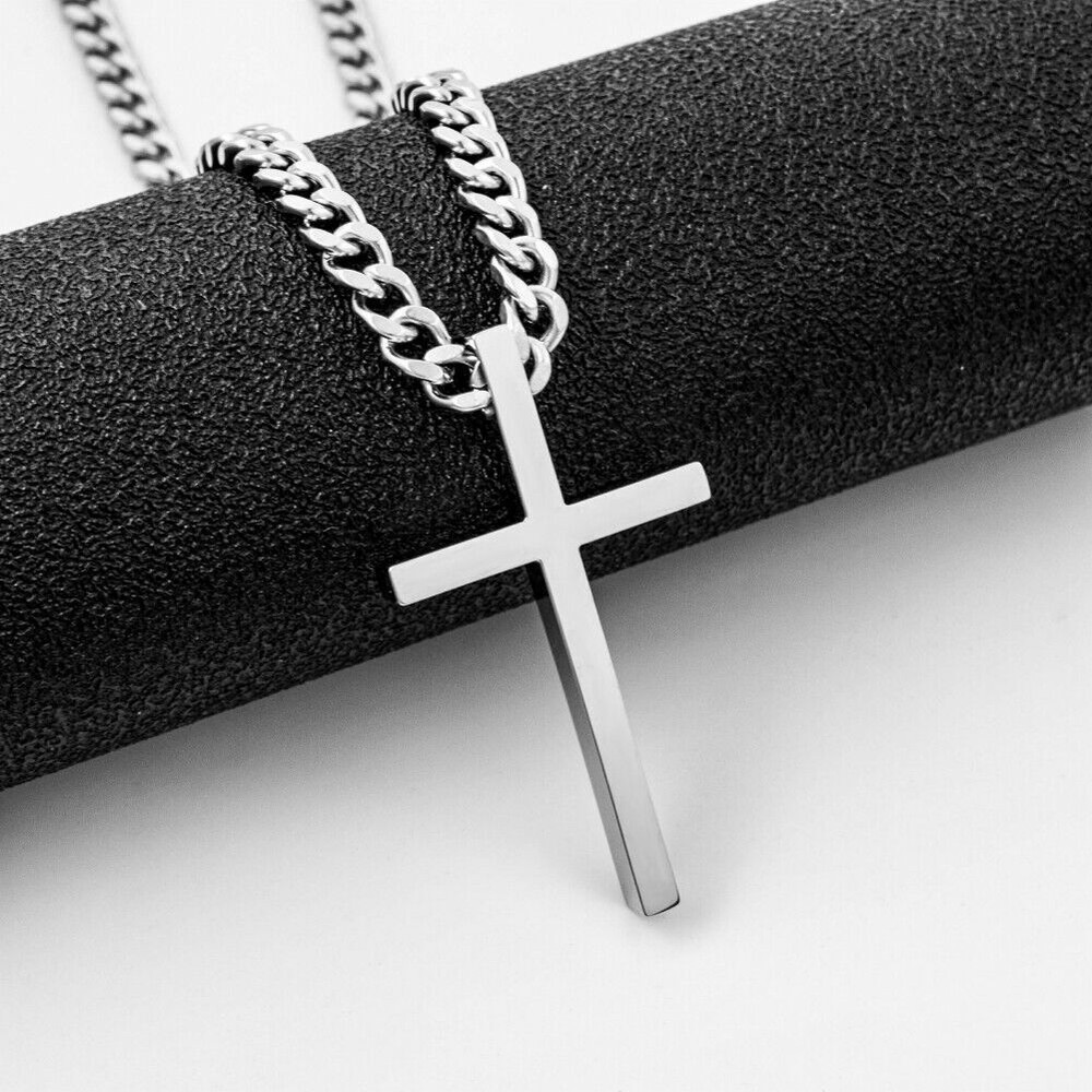 Men Women Boy Cross Chain Necklace Stainless Steel Pendant Chain Faith Gift