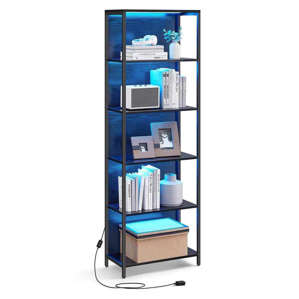 6-Tier LED Bookshelf, Display Shelf with Dimmable Lights, LED Bookcase with S...