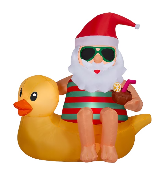 Holiday Living 4.5 Ft Lighted Santa & Duck Airblown Christmas Inflatable New
