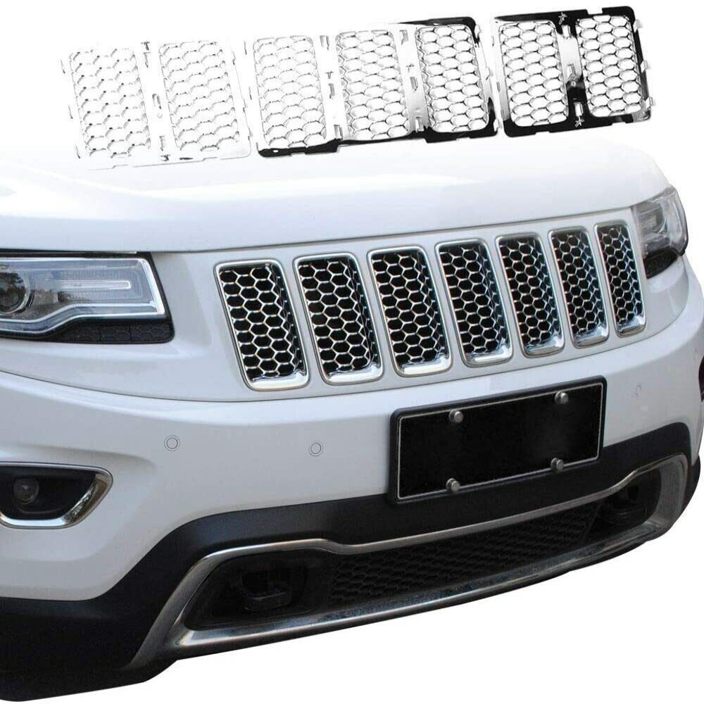 Fit For 14-16 Jeep Grand Cherokee Chrome Front Mesh Grille Honeycomb Insert trim
