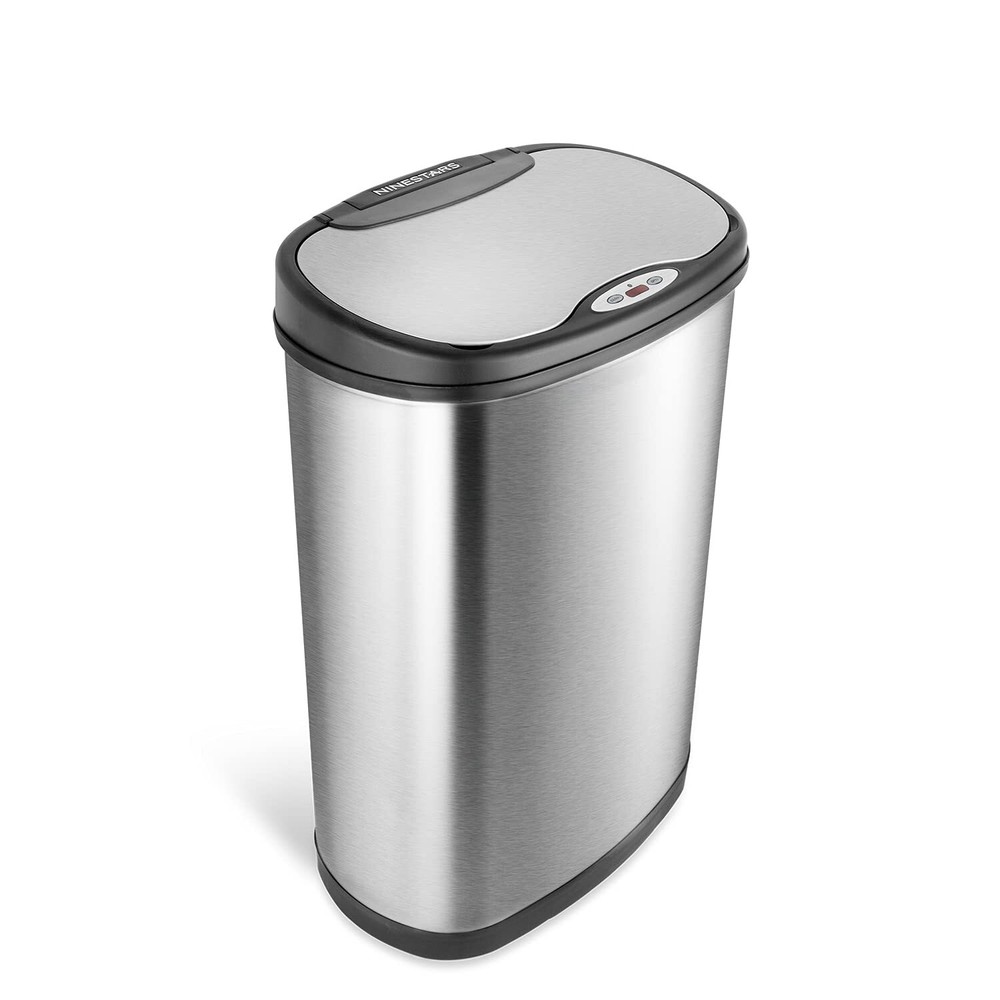 NINESTARS DZT-50-13 Automatic Touchless Motion Sensor Oval Trash Can with black