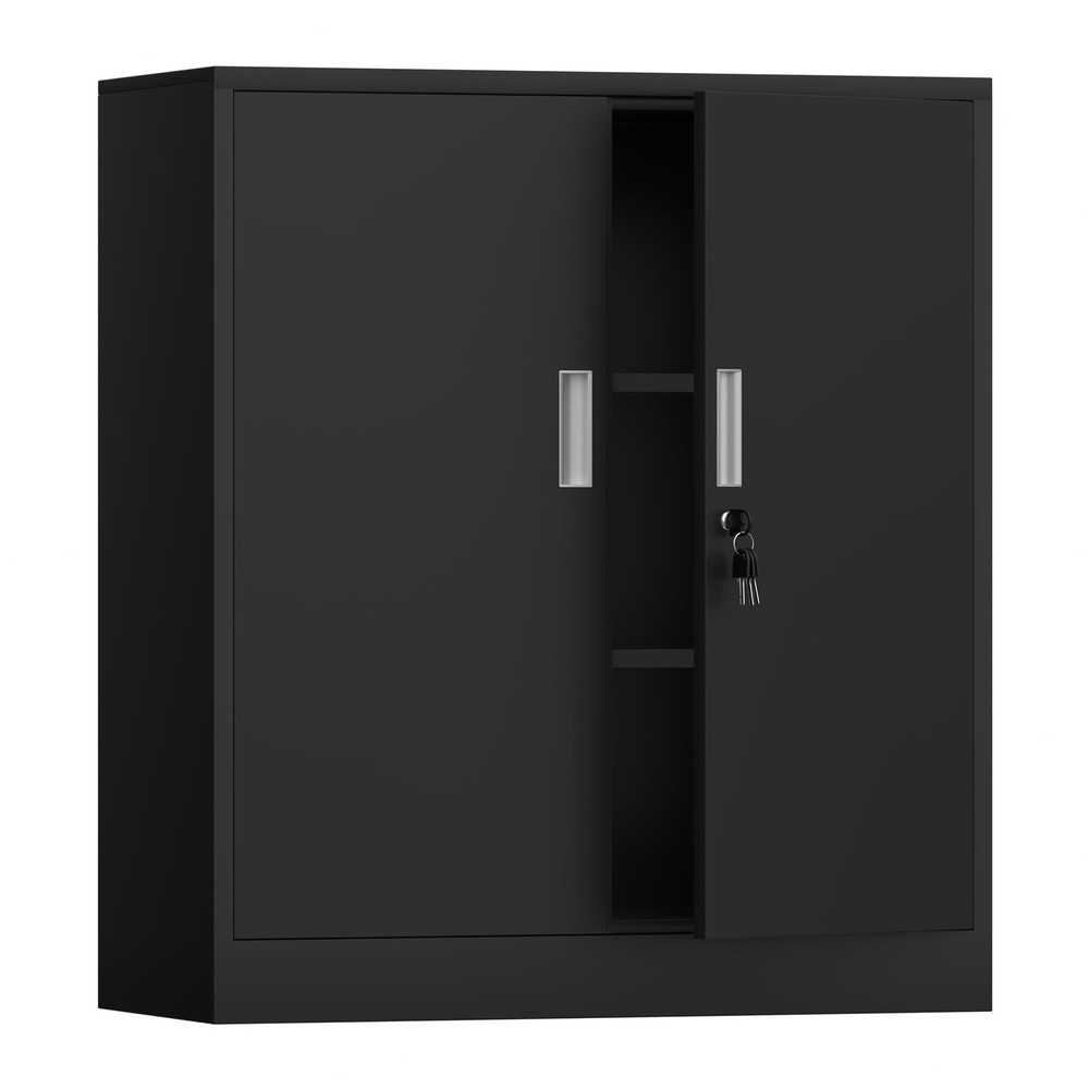 Lockable Metal Storage Cabinet with 2 Adjustable Shelves - Compact & Secure