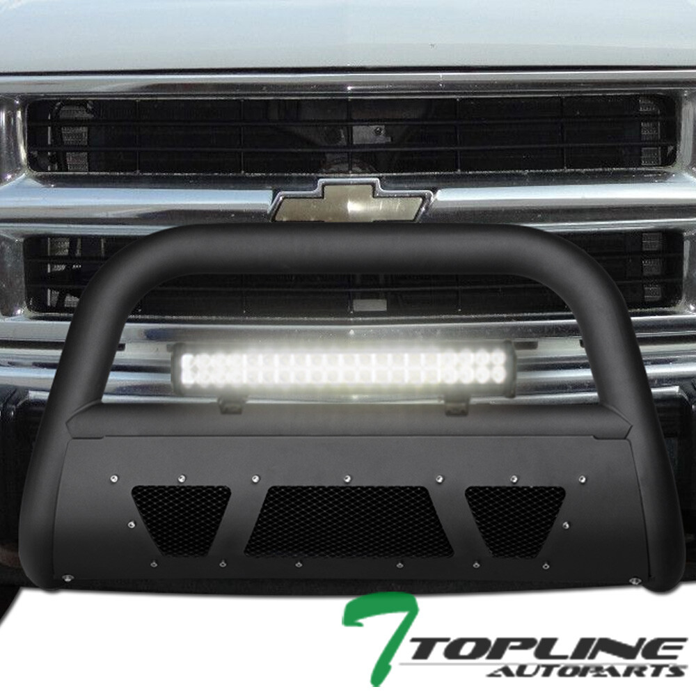 Topline For 92-99 C/K Suburban Matte Black Studded Mesh Bull Guard+120W LED Bar