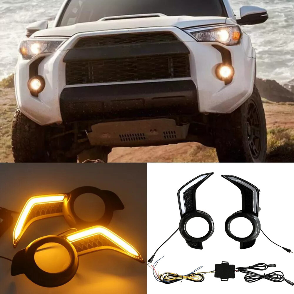 For Toyota 4Runner 2014-2024 LED DRL Fog Lights Daytime Running Light W/Turn