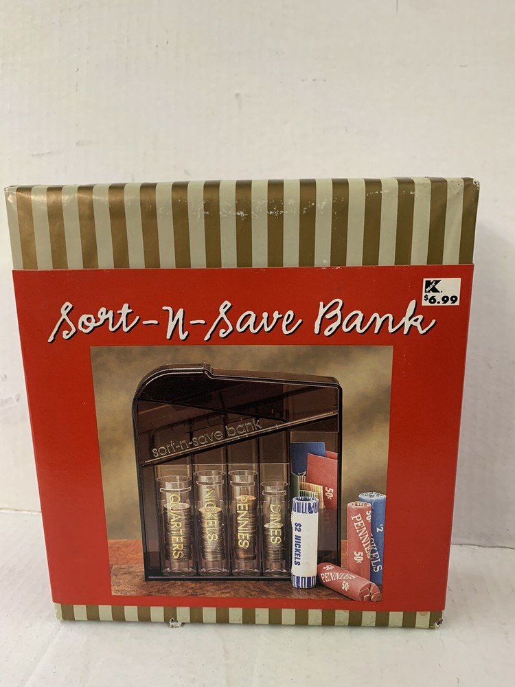 VINTAGE Sort-N-Save Bank Coin Sorter NIB Gift Wrapped From K-Mart Unopened