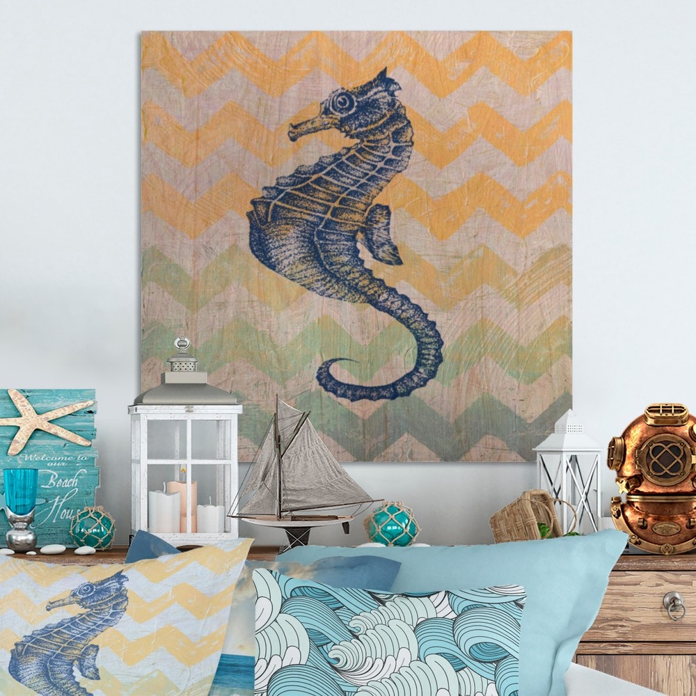 Designart 'Chevron-Sea Horse-7914' Nautical & Coastal Wood Wall Art Panels -