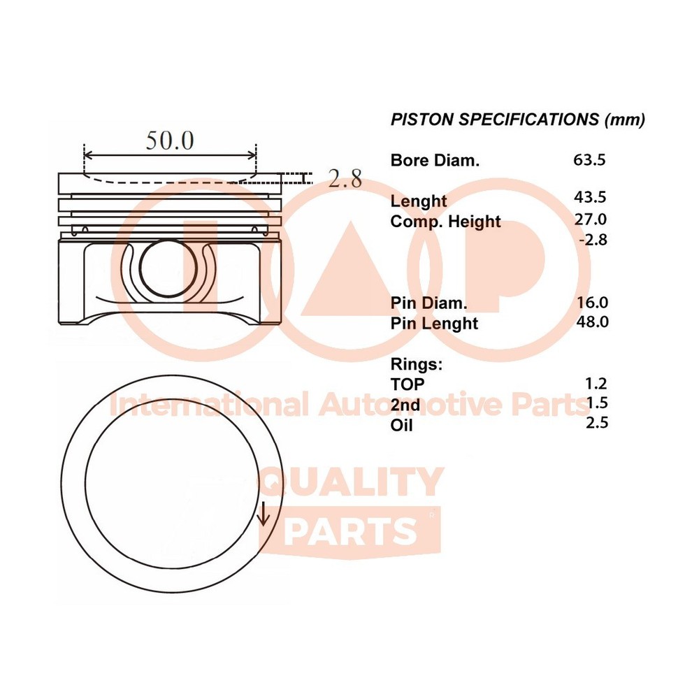 IAP QUALITY PARTS Complete Piston Series 100-00100 for SMART-Standard