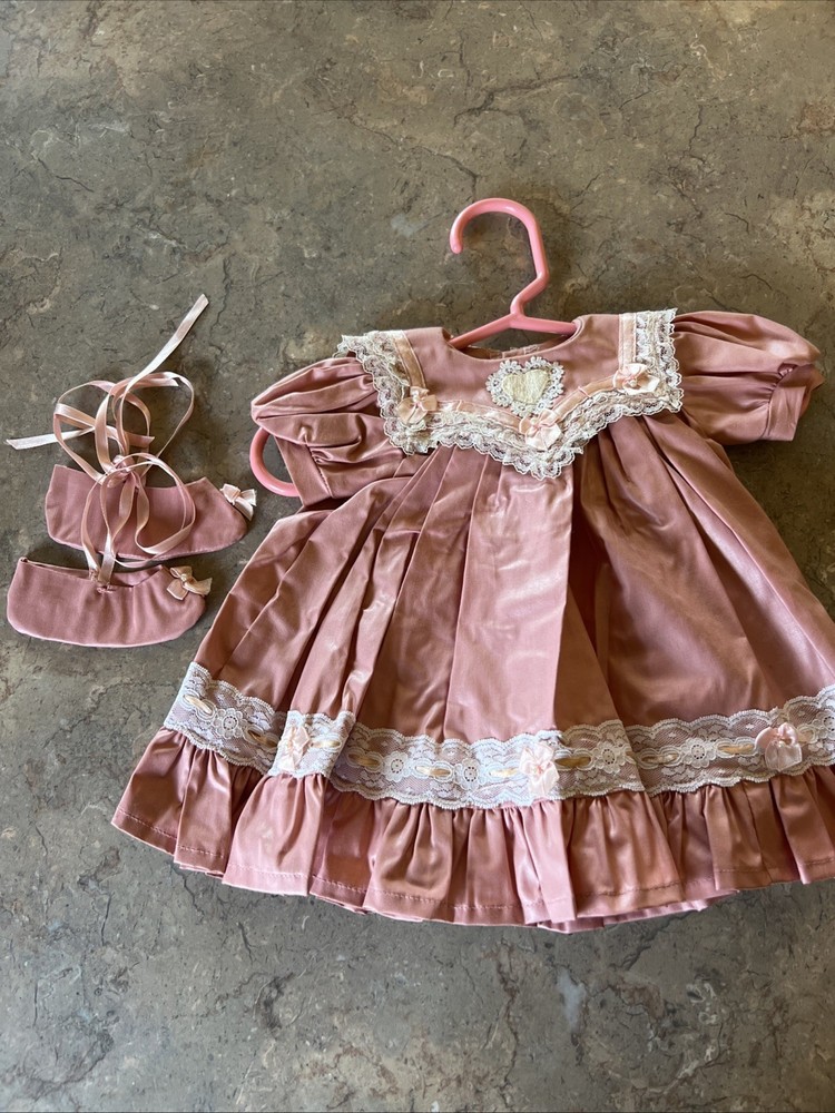 Vintage Baby Doll Dress Pink w White Lace bloomers And Shoes