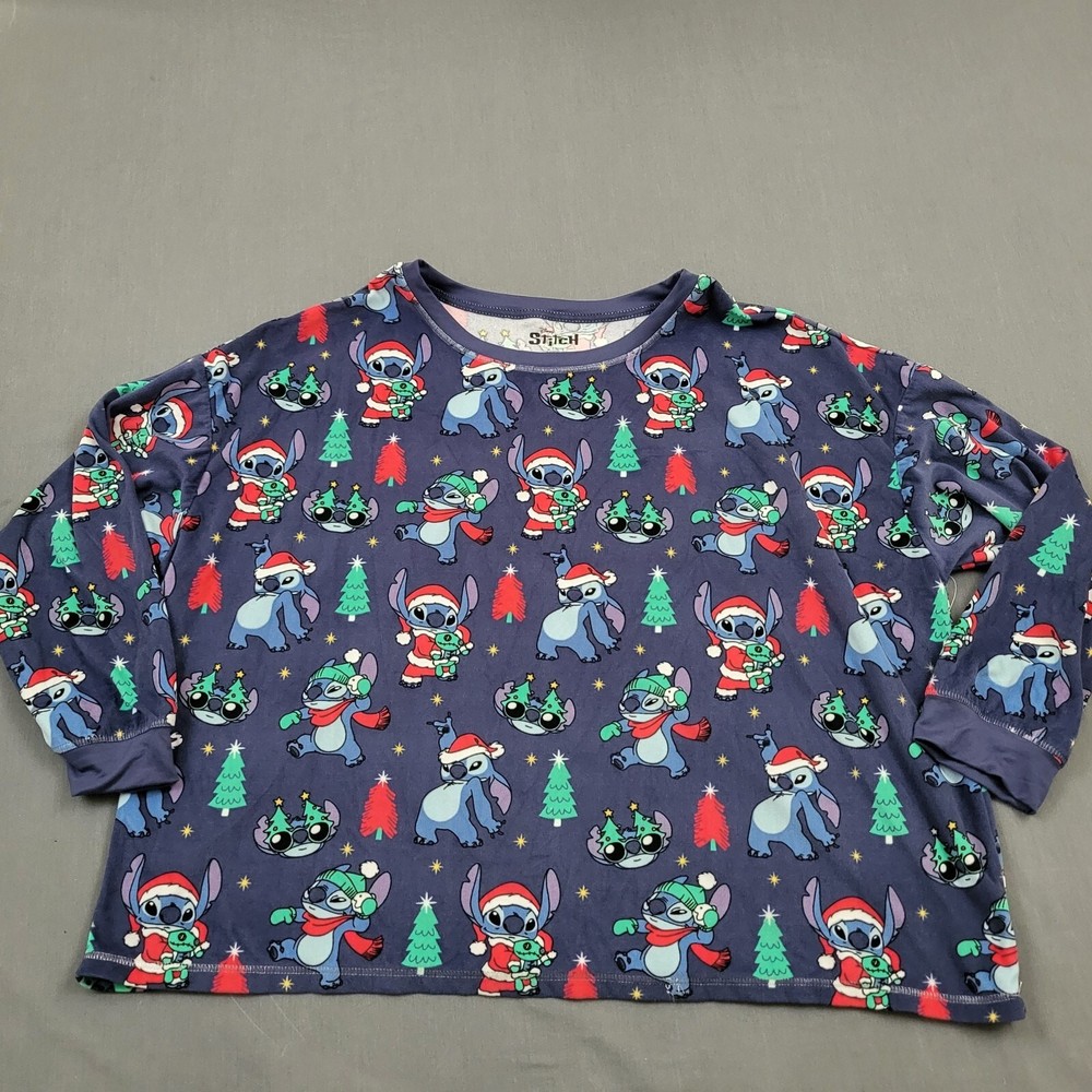 Disney Stitch Christmas Sleepshirt Plus Size 3X Long Sleeve Blue Pullover