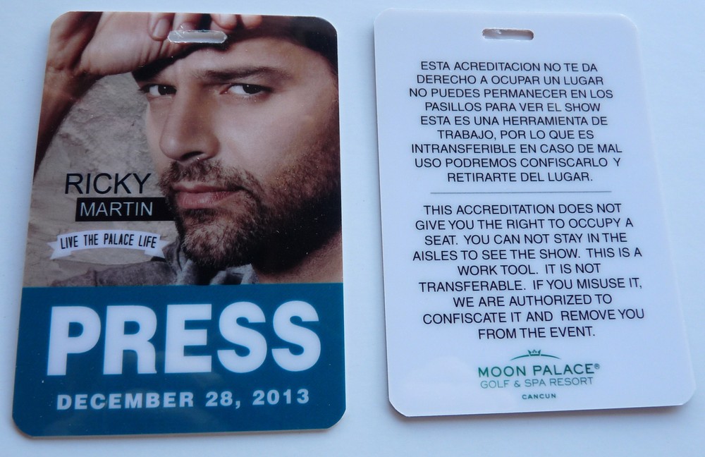 Ricky Martin 2013 Live The Life Press Concert Tour Backstage Pass Laminate D9