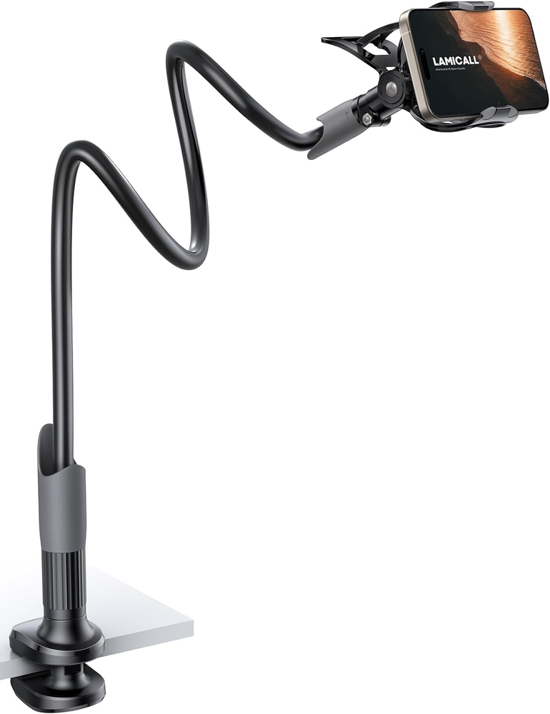 Gooseneck Phone Holder for Bed - Cell Phone Mount Clamp Clip, Flexible Long Arm,