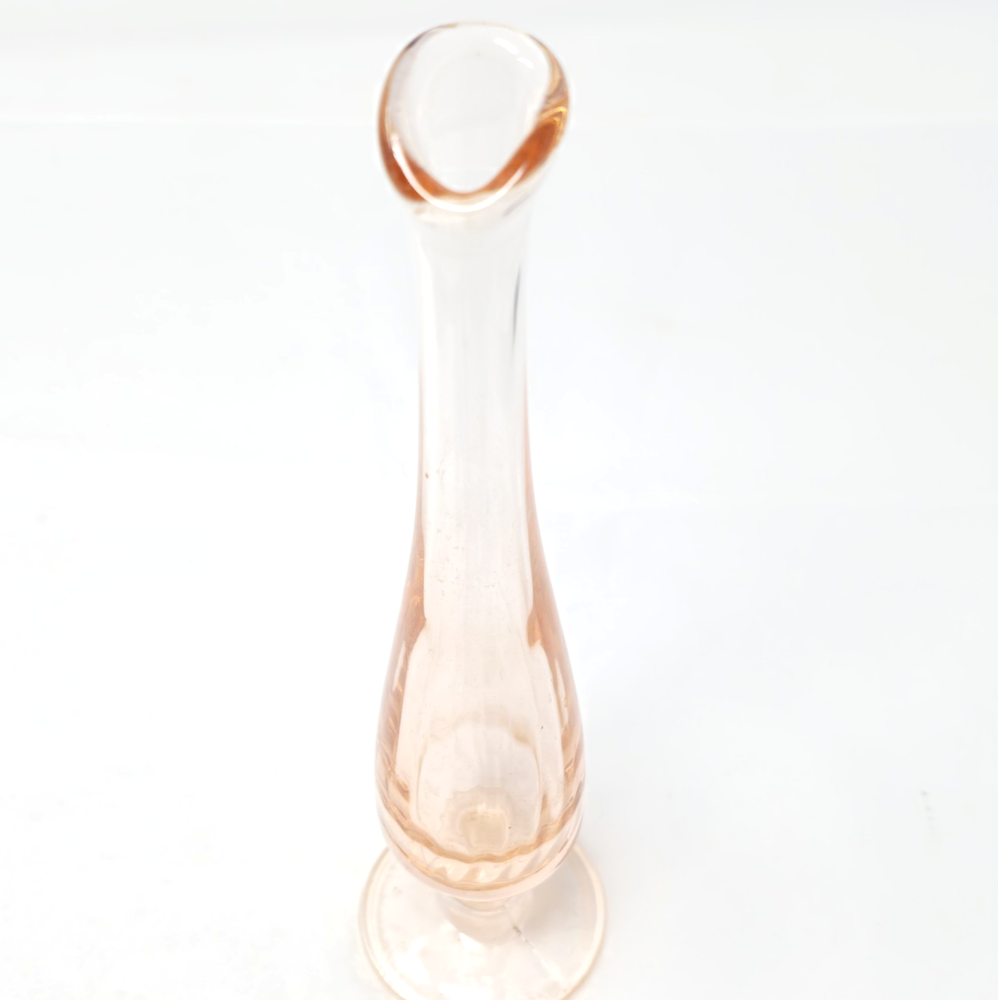 Pink Depression Glass Bud Vase Fluted Swung Etched 8.5” Vtg MCM READ