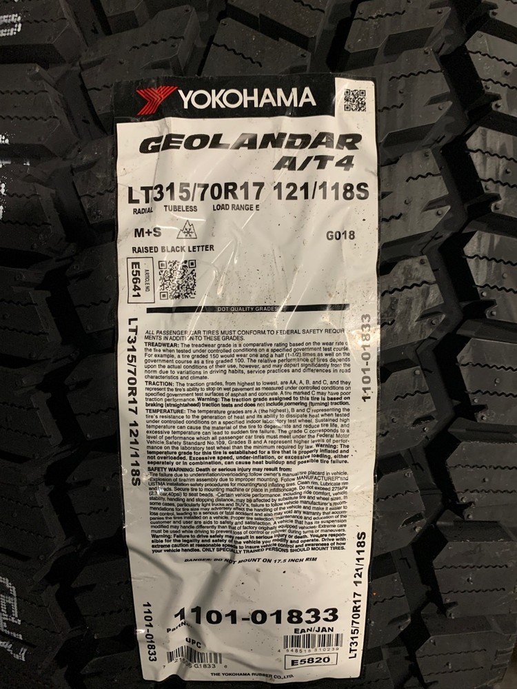 4 New LT 315 70 17 LRE 10 Ply Yokohama Geolandar A/T4 All Terrain Tires