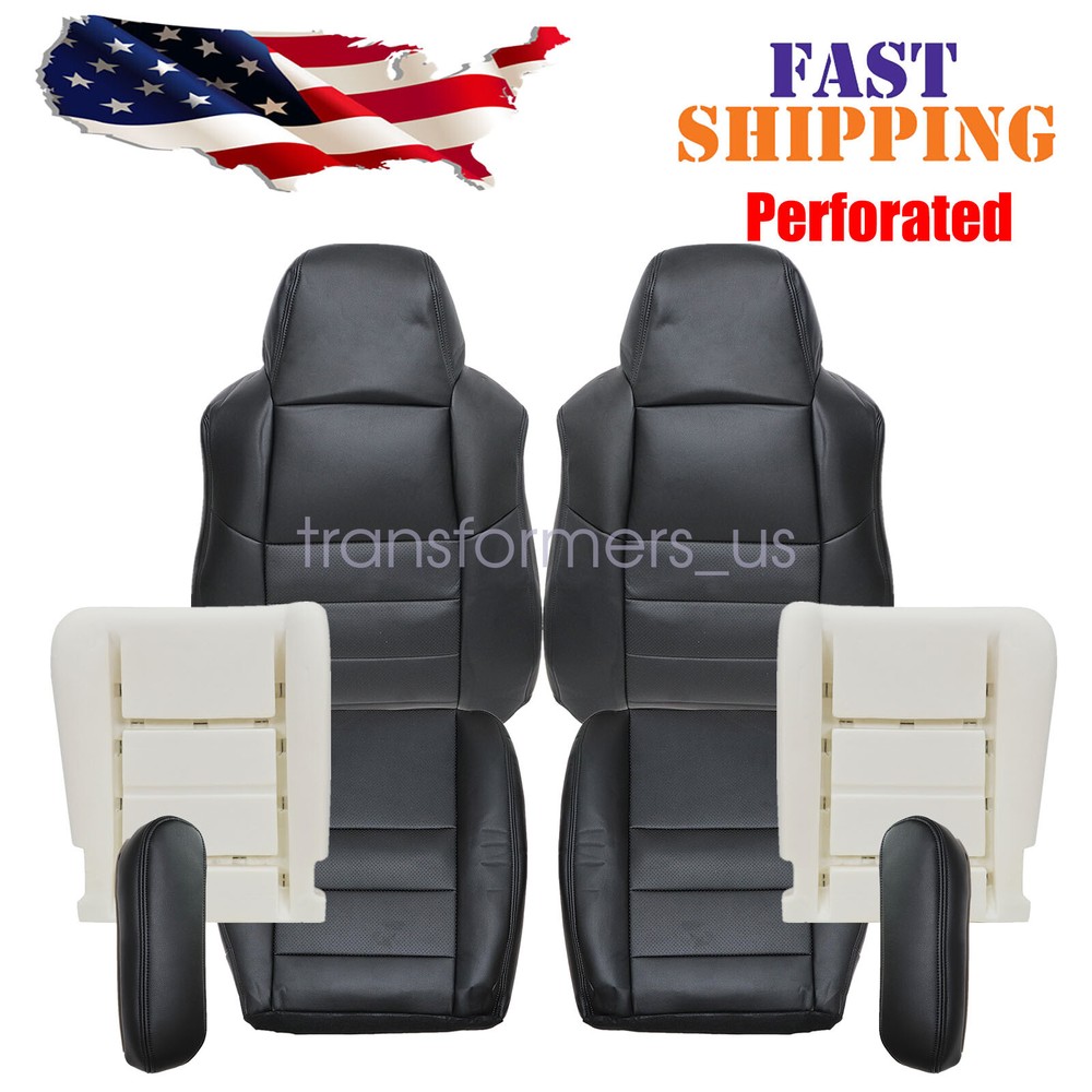 8Pcs Black Front Seat Cover & Foam Cushion Set for 2002-2007 Ford F250 F350 XLT