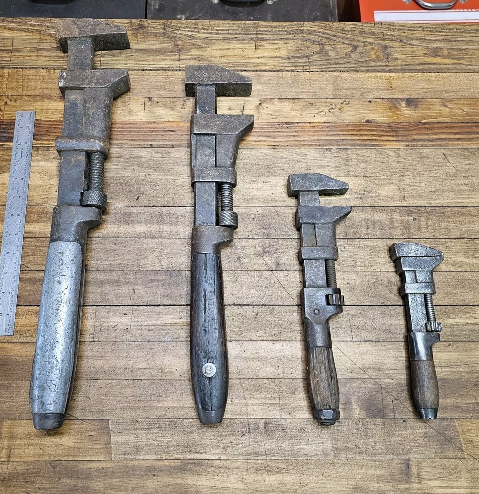 Antique Tools Adjustable Monkey WRENCH Size SET • Rare Vintage COES 1880 ☆USA