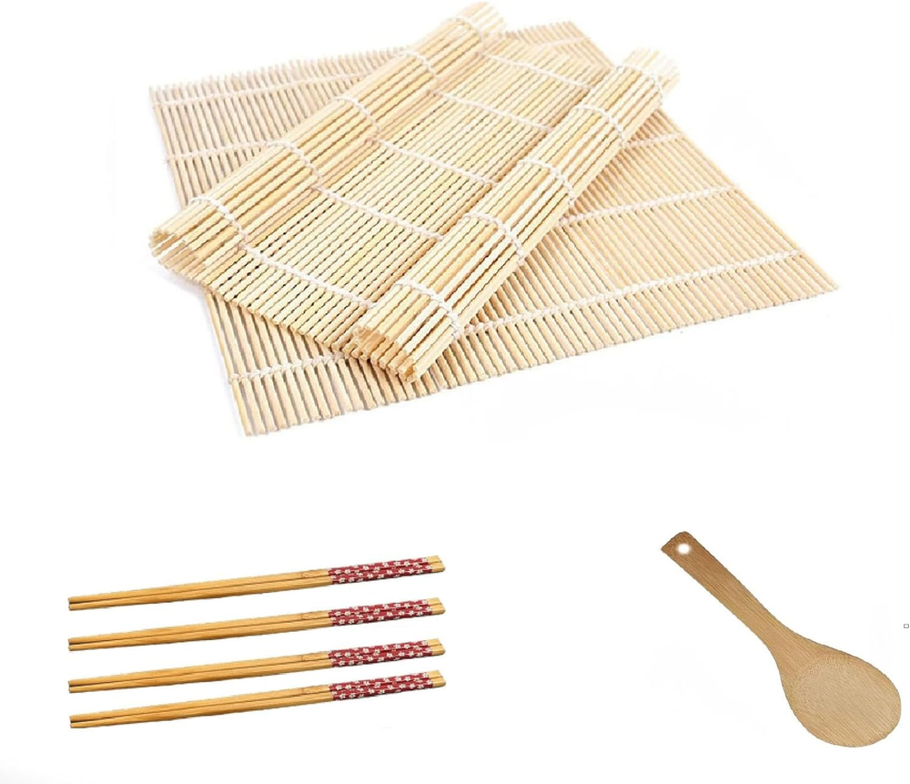 2 Pack Bamboo Sushi Rolling Mat with Sushi Bazooka and Making Kit