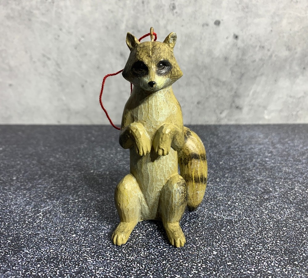 Hand-Painted 3.5in Cute Raccoon Christmas Tree Ornament for Woodland Theme