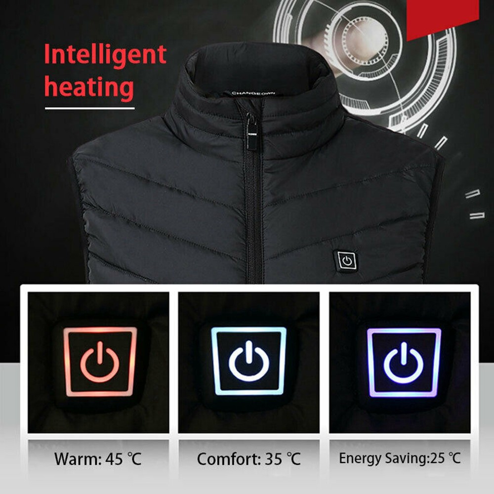 USB 3-Level Electric Heated Vest Winter Jacket Fast Warm Body Warmer