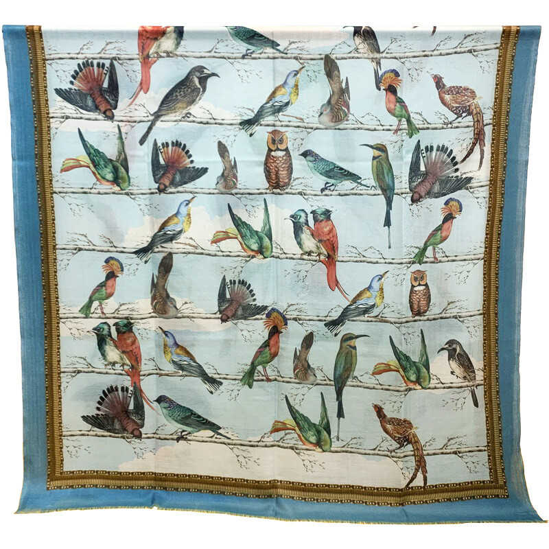 Sallys 300s Cashmere Scarf Shawl with Birds Print Soft Lightweight 200x100cm
