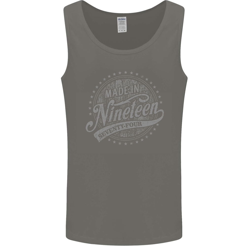 Distressed 51st Birthday Made In 1974 Mens Vest Tank Top Charcoal