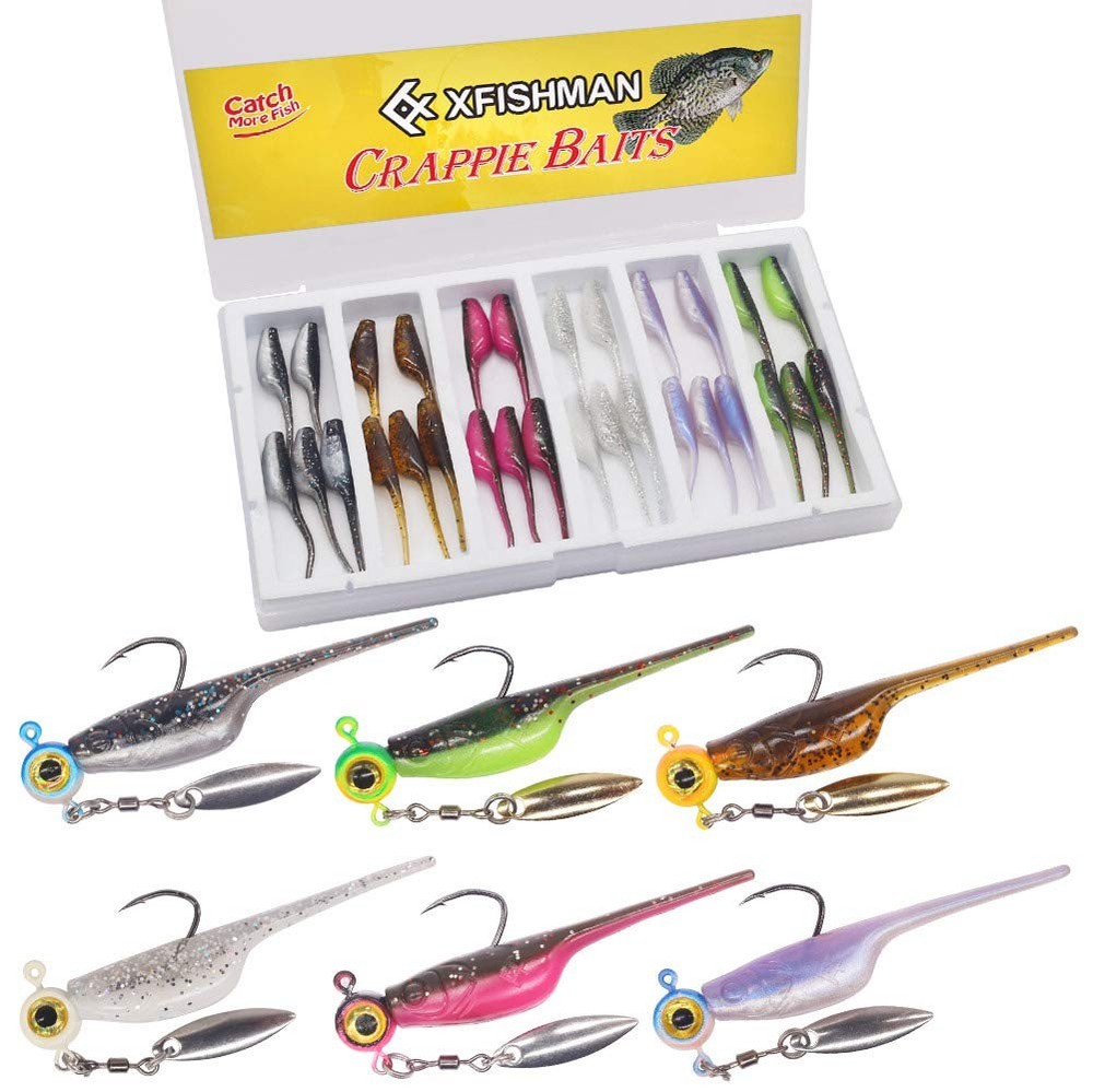 Crappie Fishing Lures Kit - 40 pcs Shad & Minnow Plastics + Jig Heads