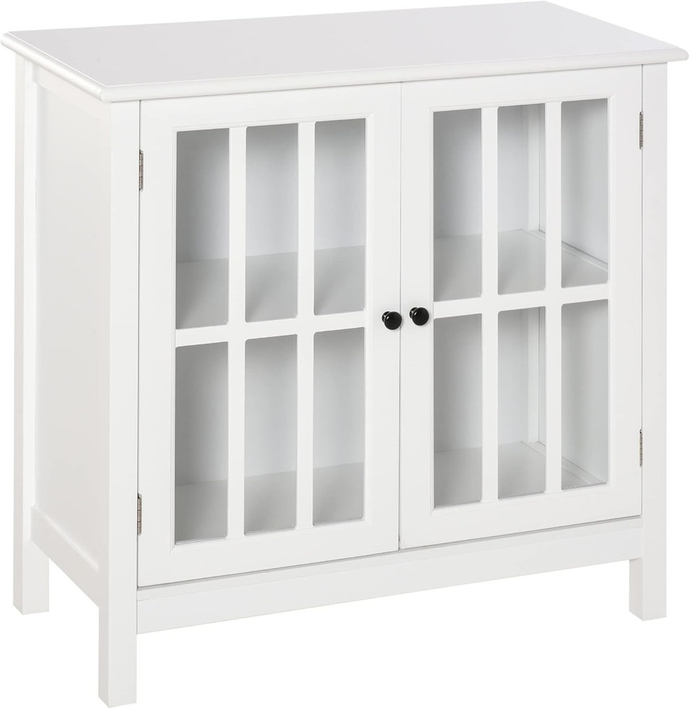 Kitchen Sideboard Storage Cabinet with 2 Glass Doors Anti-roll Device