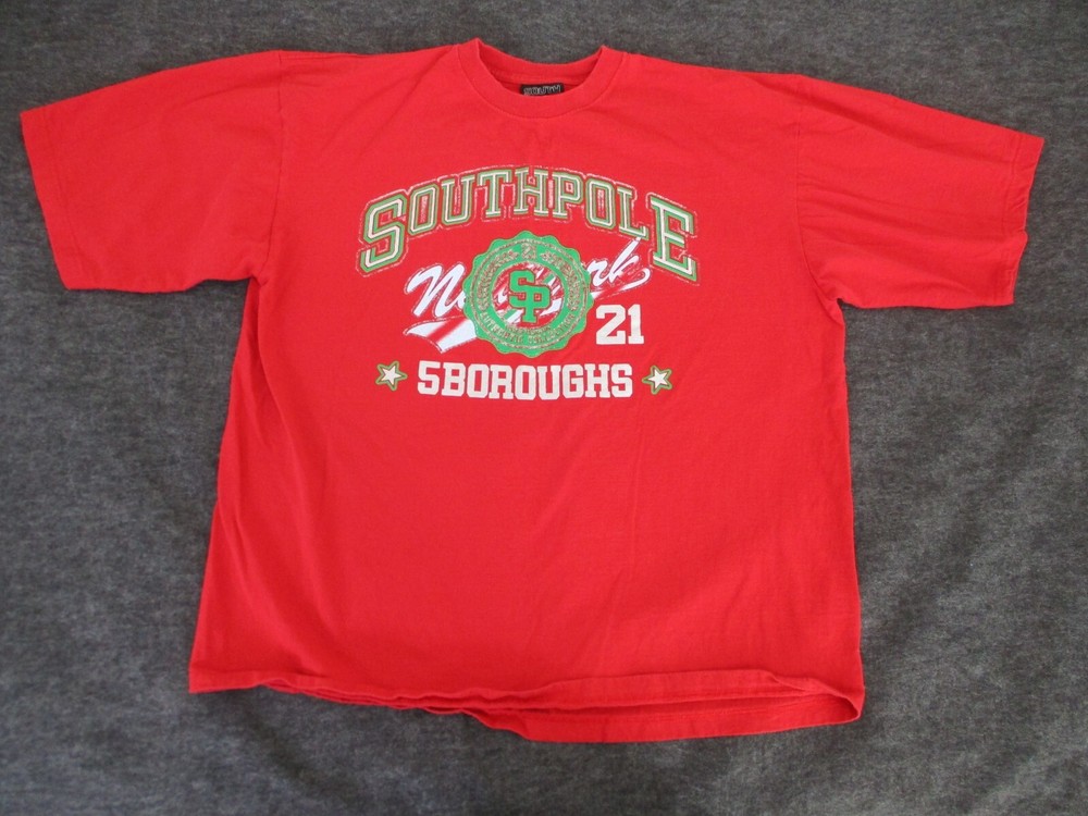 Southpole Shirt Mens XLarge 5 Boroughs Graphic Tee Red Y2K XL USA Oversized NYC