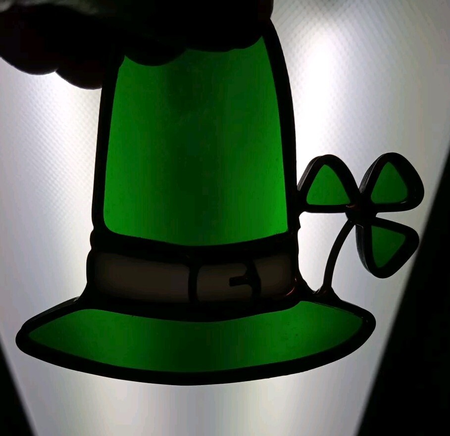 Stained Art Glass Suncatcher St. Patrick's Day Irish Pride Hat Shamrock Ireland-image