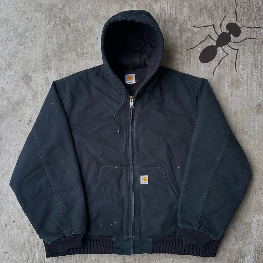 Y2K Vintage Carhartt Black Hooded Work Jacket Heavy Duty