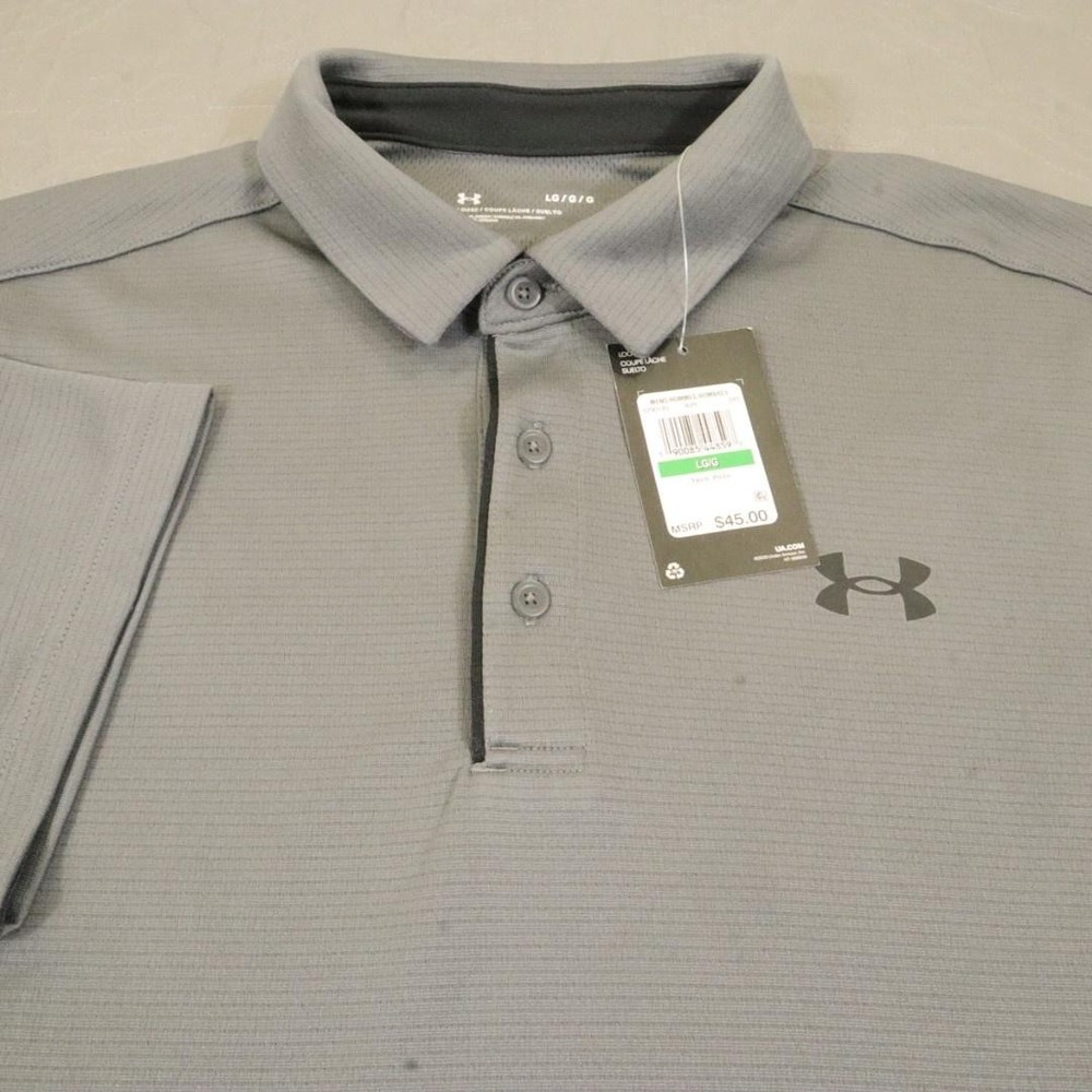 New Under Armour Tech Polo Shirt Mens Large Gray Golf Performance Quick Dry