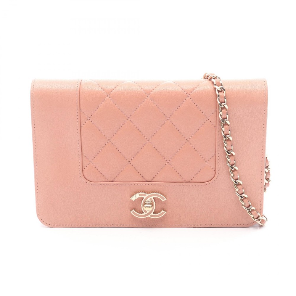 CHANEL Mademoiselle chain crossbody Shoulder Bag purse Lambskin Pink Used GHW