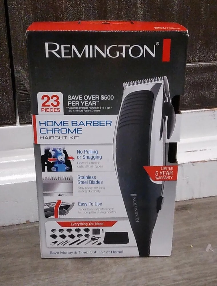 REMINGTON HOME BARBER CHROME HAIRCUT KIT, 23 PIECE HOME SALON PRO CLIPPERS