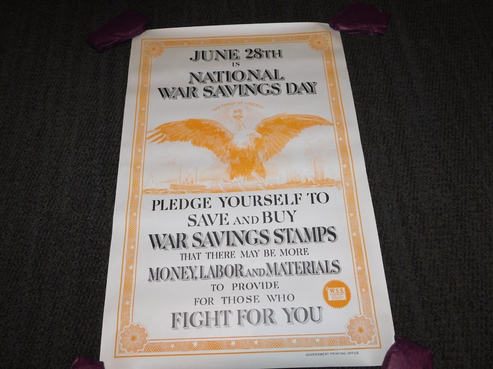 VINTAGE WWI WORLD WAR 1 NATIONAL WAR SAVINGS DAY  WSS SAVE & BUY EAGLE POSTER