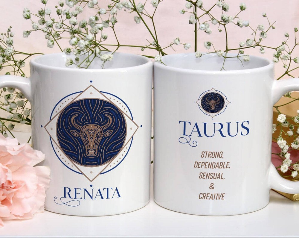Taurus Zodiac Ceramic Mug April May Birthday Gift Astrology Sign for Him  