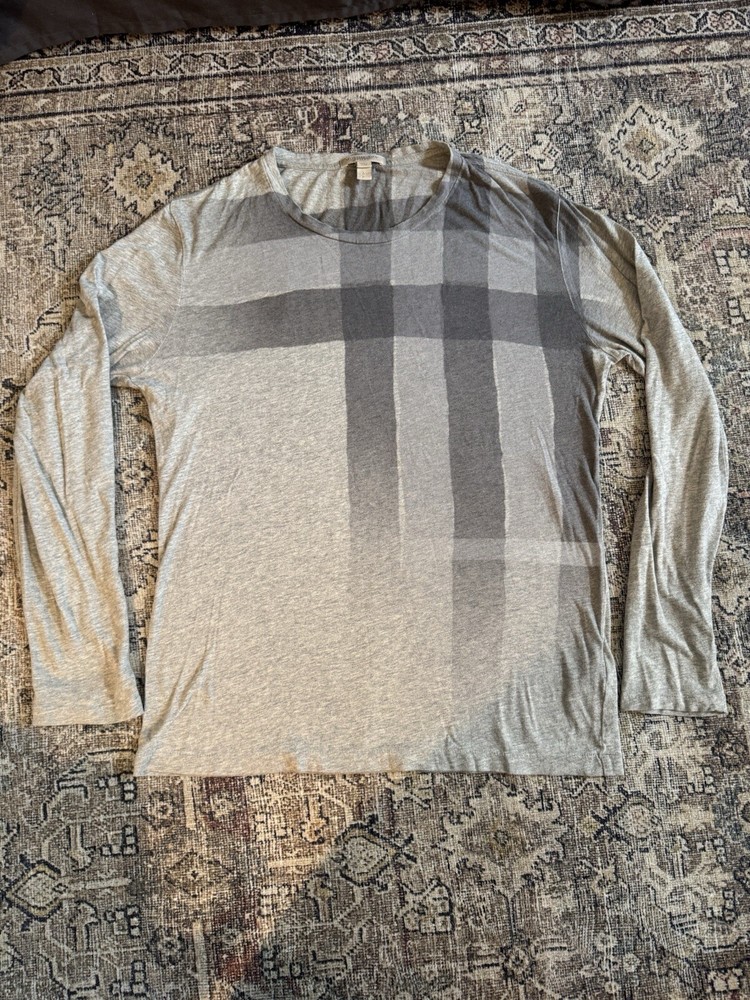 Men’s Burberry Brit Shirt Small Tee Long Sleeve Grey Nova Check Authentic