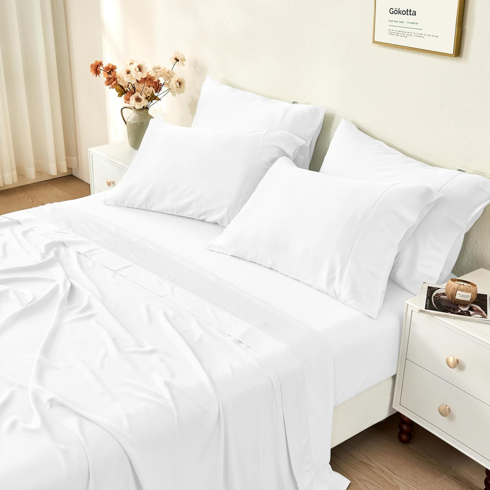 Queen Size 6-Piece Bamboo Rayon Cooling Bed Sheets Set
